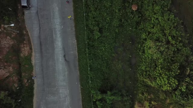 AERIAL SHOT: Puro and Lamba, Legazpi City, Philippines. Views of cocount trees, Mayon Volcano and the sea