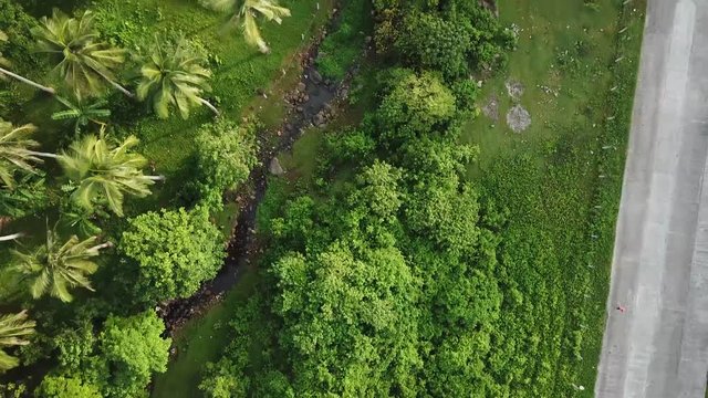 AERIAL SHOT: Puro and Lamba, Legazpi City, Philippines. Views of cocount trees, Mayon Volcano and the sea
