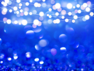 Blue bokeh background.