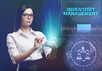 The concept of business, technology, the Internet and the network. A young entrepreneur working on a virtual screen of the future and sees the inscription: Inventory management
