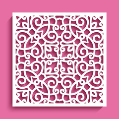 Cutout paper panel with square lace pattern