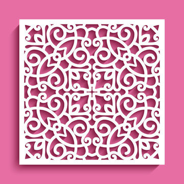 Cutout paper panel with square lace pattern