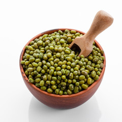 fresh muung beans on a white background