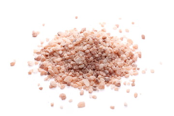 Himalayan salt grains isolated on white background, clipping path