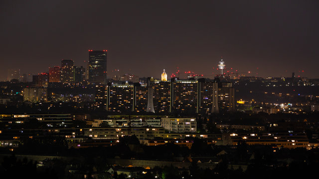 Vienna city skyline with Alterlaa towers at night