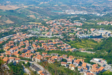 Fototapeta na wymiar Beautiful view of the small European city from above. Italy, San Marino.