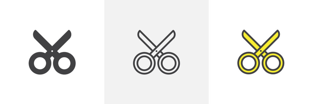 Scissors icon. Line, solid and filled outline colorful version, outline and filled vector sign. Cut symbol, logo illustration. Different style icons set. Pixel perfect vector graphics