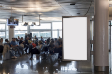 Blank billboard mock up in an airport