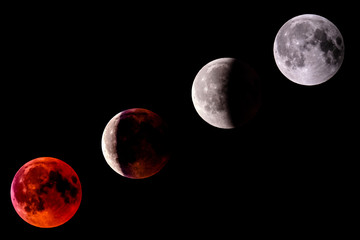 Obraz na płótnie Canvas Time lapse of Lunar Eclipse 2018 Blood Moon