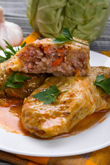 cabbage rolls on a wooden gray rustic background