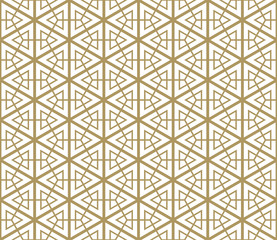 Seamless pattern based on Japanese ornament Kumiko.Golden color.Hexagon grid.