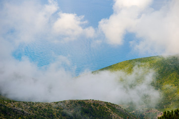 ionian mediterranean sea coast landscape of Albania view from top of Llogora mountain national park.