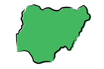 Stylized green sketch map of Nigeria