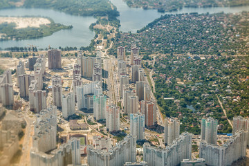 Fototapeta premium Aerial view apartment buildings complex and residential houses neighborhood. Top view of the modern luxery residential complex in Kiev, Ukraine