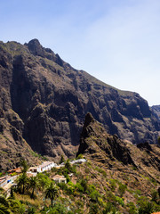 Fototapeta na wymiar View of Masca village with palms and mountains, Tenerife, Canary islands, Spain