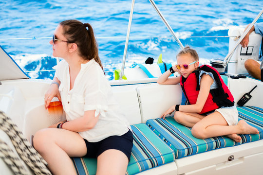 Family on board of sailing yacht