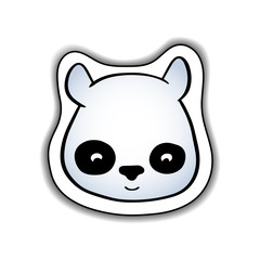 Cute panda animal face vector sticker with shadow on white background. Chinese symbol animal icon.