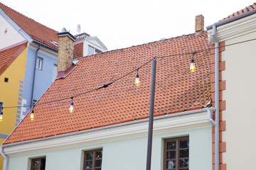 Fototapeta premium urban lighting, beautiful colored houses 
