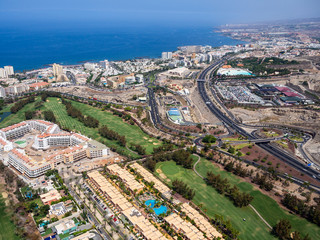 Aerial view of the south side of the Tenerife Island, including playa de las americas