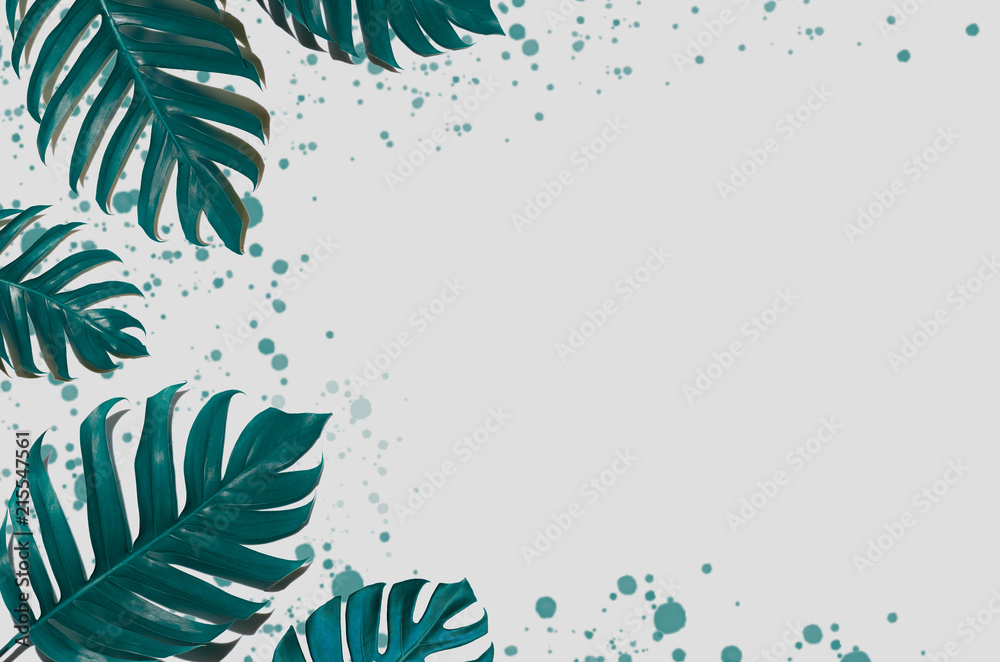 Wall mural concept art minimal background design leaves monster blue tropical and leaves in vibrant bold gradie