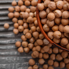 uncooked chickpeas on a wooden rustic background