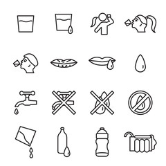 Water, people drinking water icon set. Vector. - obrazy, fototapety, plakaty