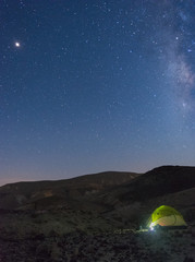 Tent under stars in desert vacation
