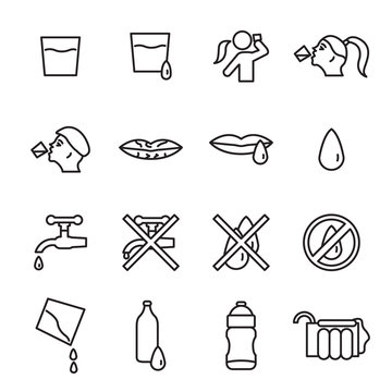 Water, people drinking water icon set. Vector.