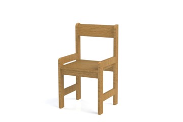 Little child wooden chair on a white background. 3D-model rendering chair.