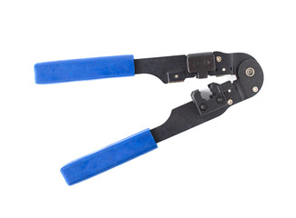 Fototapeta premium Tool for crimping and stripping of connectors, network cable, close-up, isolate