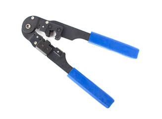 Tool for crimping and stripping of connectors, network cable, close-up, isolate