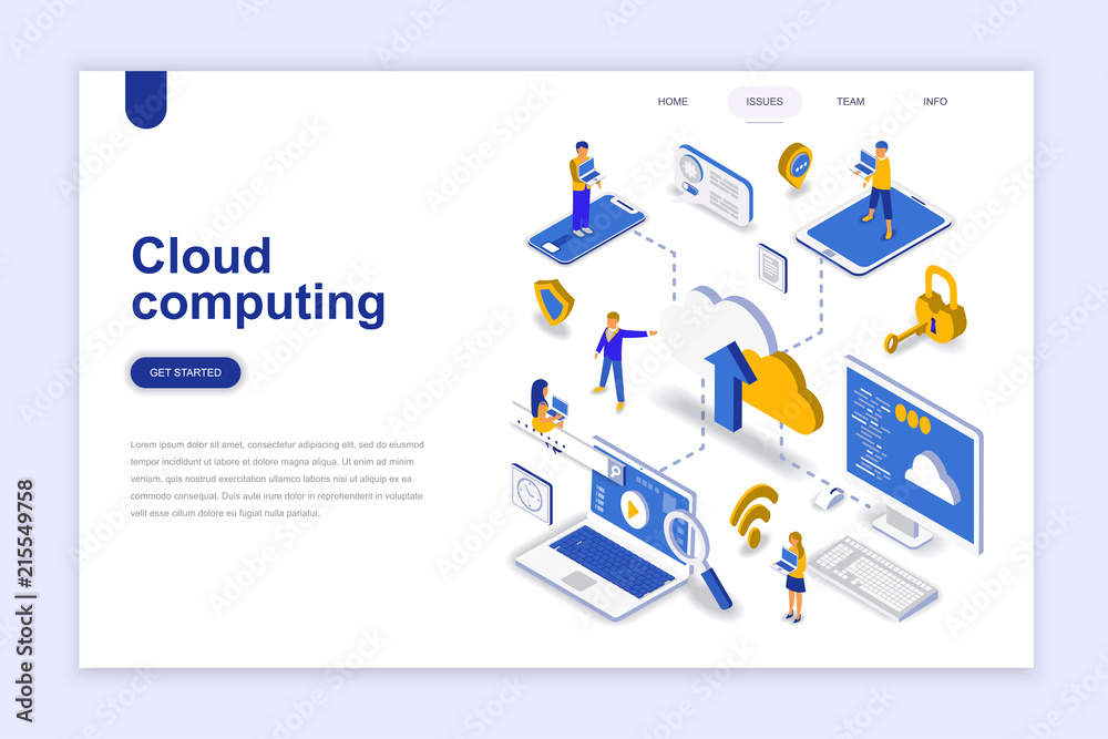 Wall mural cloud computing modern flat design isometric concept. business technology and people concept. landin