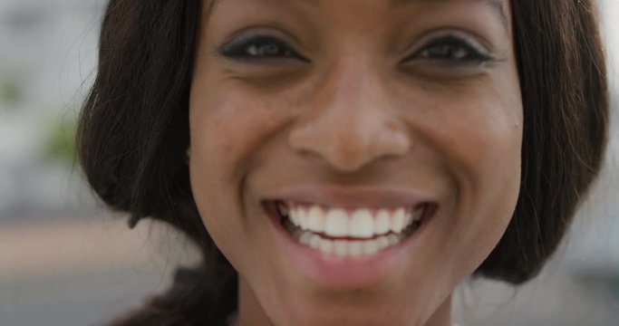 Close Up Portrait Happy African American Woman Laughing Enjoying Successful Lifestyle Excited Black Female Beauty Real People Series