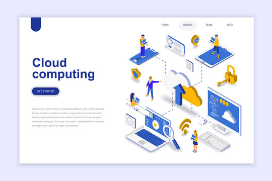 Cloud computing modern flat design isometric concept. Business technology and people concept. Landing page template. Conceptual isometric vector illustration for web and graphic design.