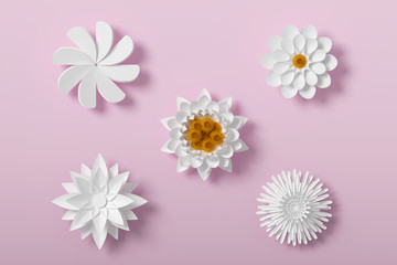 White Flower paper style, paper craft floral, 3d rendering, with clipping path.