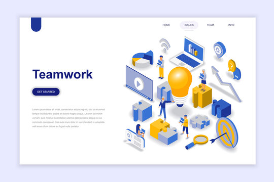 Teamwork modern flat design isometric concept. Leadership and people concept. Landing page template. Conceptual isometric vector illustration for web and graphic design.
