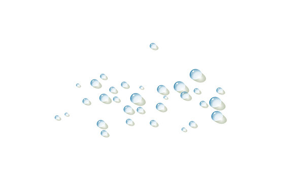Drops of water lie on the surface, a transparent background. Vector illustration.