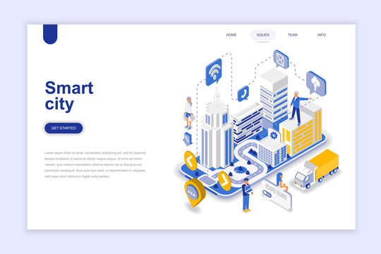 Smart city modern flat design isometric concept. Architecture and people concept. Landing page template. Conceptual isometric vector illustration for web and graphic design.