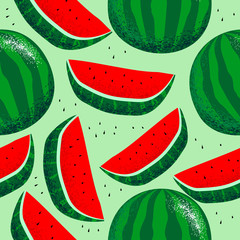 Watermelon seamless pattern with hand drawn style illustration