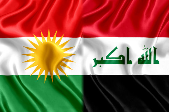 Kurds and Iraq flag silk Stock Photo