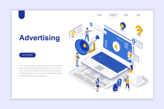 Advertising and promo modern flat design isometric concept. Advertisement and people concept. Landing page template. Conceptual isometric vector illustration for web and graphic design.