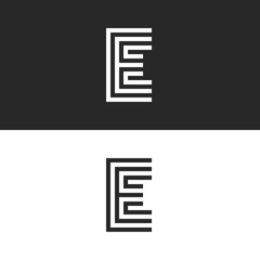 Capital Letter E logo monogram, identity mark simple shape for business card, black and white linear typography design element