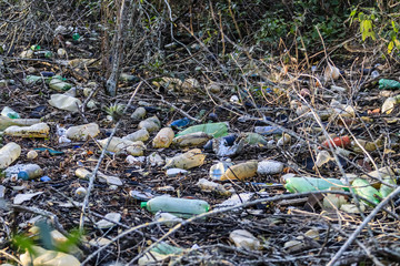 Garbage of all kinds, plastic bottles, styrofoam, rubber, aluminum and glass cans, environmental pollution in Brazilian mangrove, serious ecological problem. Guaratiba - Rio de Janeiro.