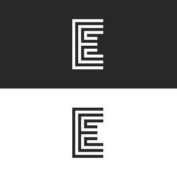 Capital Letter E logo monogram, identity mark simple shape for business card, black and white linear typography design element
