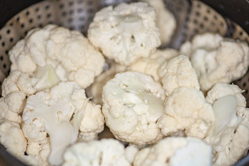 Cauliflower in a pot ready to be steamed