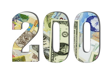 200 Different Worlds Banknotes. Background for business. Money concept White isolated