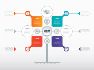 Business infographics or presentation concept with 4, 6 or 7 options. Web Template of service tree, info chart or diagram. Vector infographic of technology or education process with 4, 6 or 7 steps.