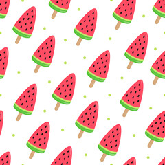 Watermelon popsicle, ice cream, vector seamless pattern. Summer graphic background.
