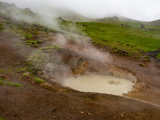 Boiling mud pool in Reykjadalur valley, Iceland