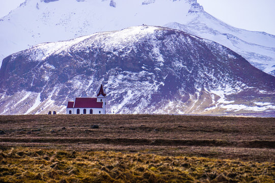 White church between Rif and Hellissandur in Iceland